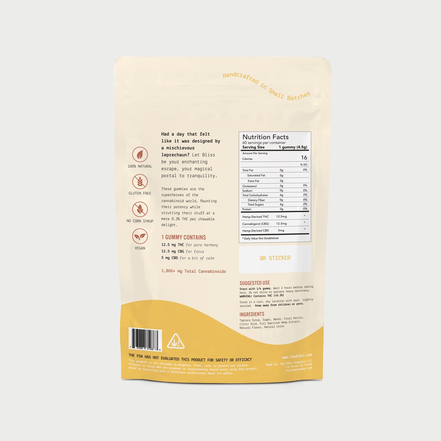 Organic Vegan CBD Bliss Gummy | THC + CBG + CBD Formula by Sow Eden