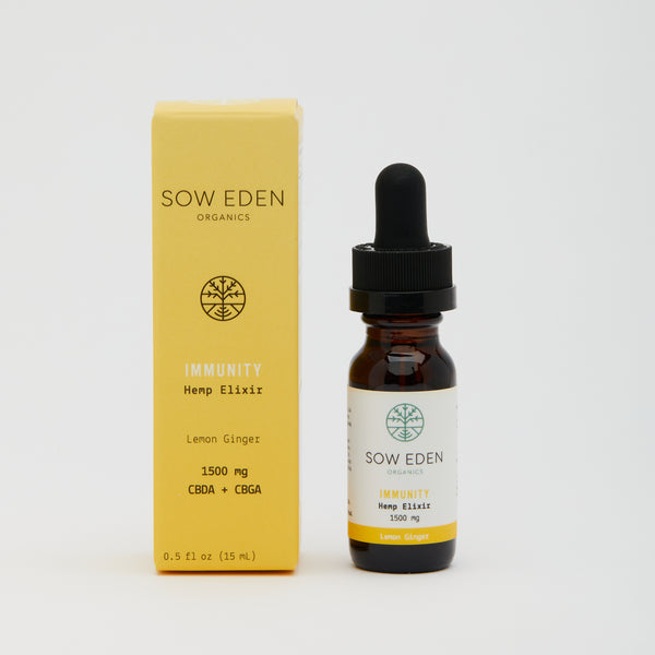 Organic Vegan CBD Immunity Elixir | Lemon Ginger + CBDA & CBGA by Sow Eden