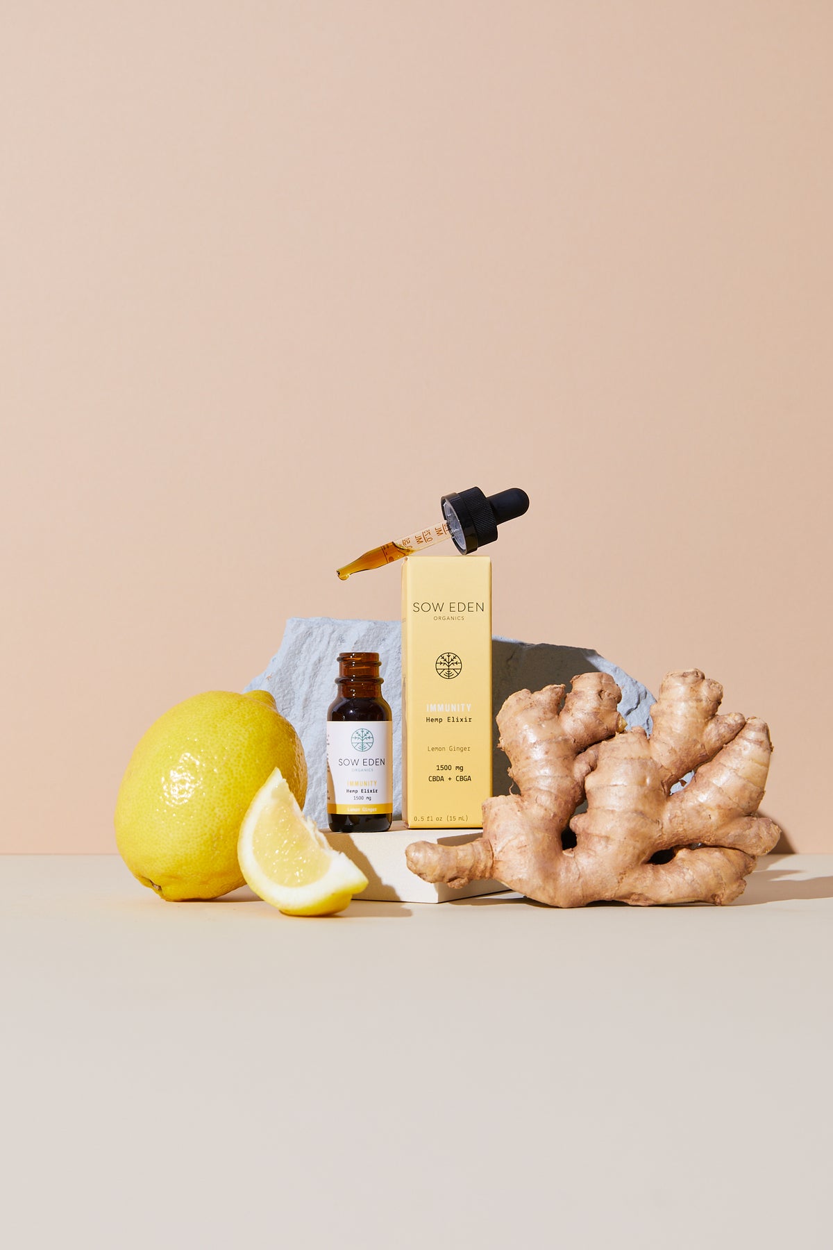 Organic Vegan CBD Immunity Elixir | Lemon Ginger + CBDA &amp; CBGA by Sow Eden